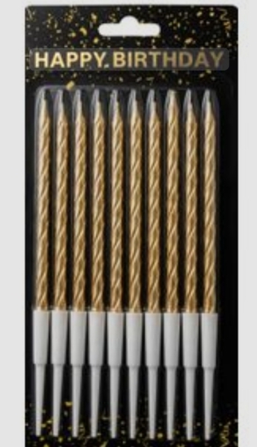 Collection of 10 gold-colored Christmas candles with plastic bases