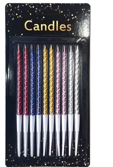 Long twisted chrome candles (set of 10 pieces)